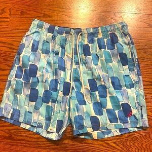 NAUTICA mens swimwear trunks water colors blue 3 functional pockets : netting Lg